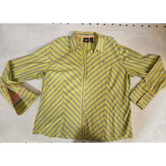 Duck Head Tops - Duck Head womens Button Up Long Sleeve Shirt Size 2XL Yellow Striped Duck Logo